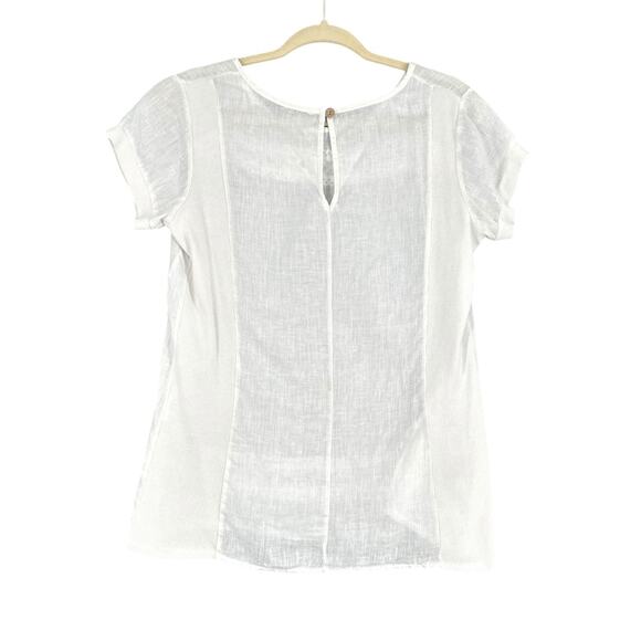 Lungo‎ L'Arno White Short Sleeve Crew Neck Crochet Lace Linen Blouse Medium - Picture 2 of 7